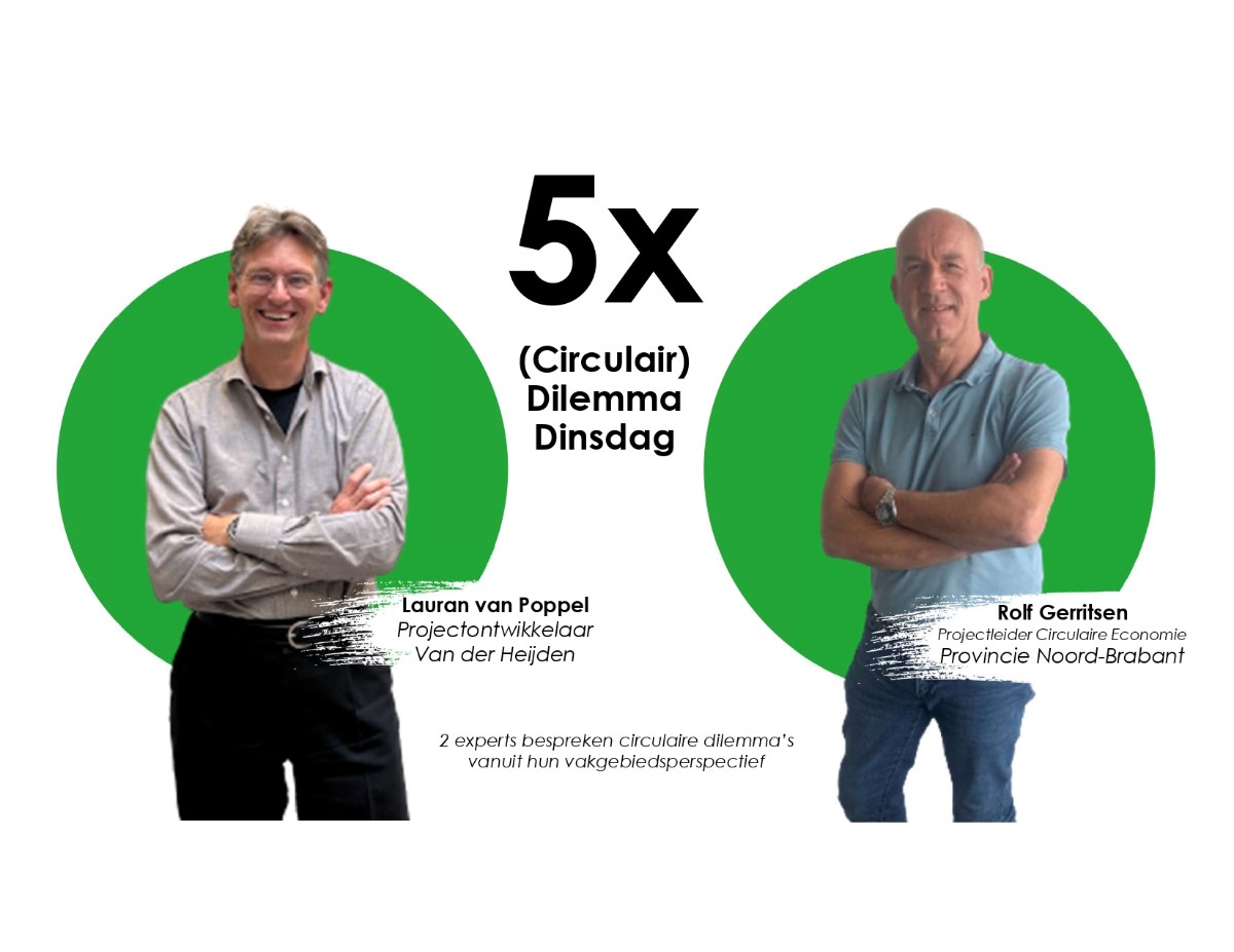 Lauran van Poppel (Projectontwikkelaar Van der Heijden) en Rolf Gerritsen (Projectleider Circulaire Economie bij Provincie Brabant)
