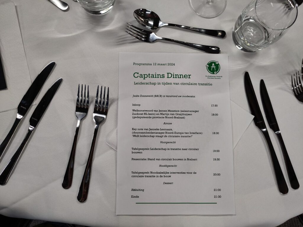 Het programma van gesprek met koplopers brabantse circulaire bouwsector op een tafel