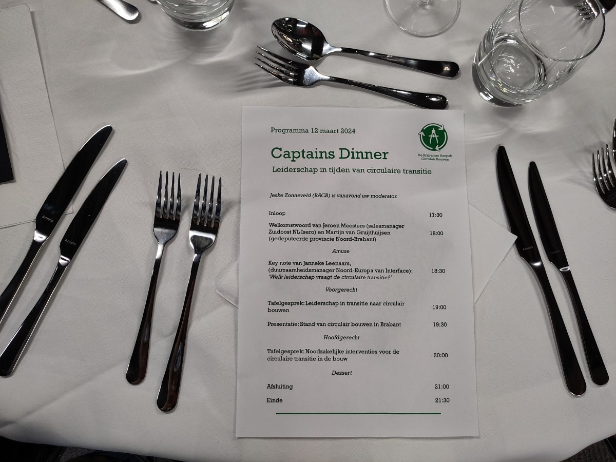 Het programma van gesprek met koplopers brabantse circulaire bouwsector op een tafel